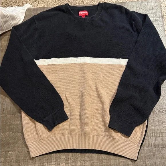 Supreme Colorblock Crewneck Sweater - Black and TanSupreme Split Pique Crewneck